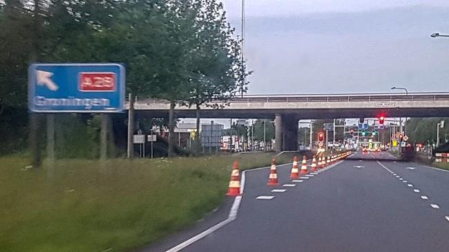 Oprit A28 bij Assen-West richting Groningen afgesloten