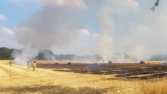 Zeer grote brand op graanveld in Loon