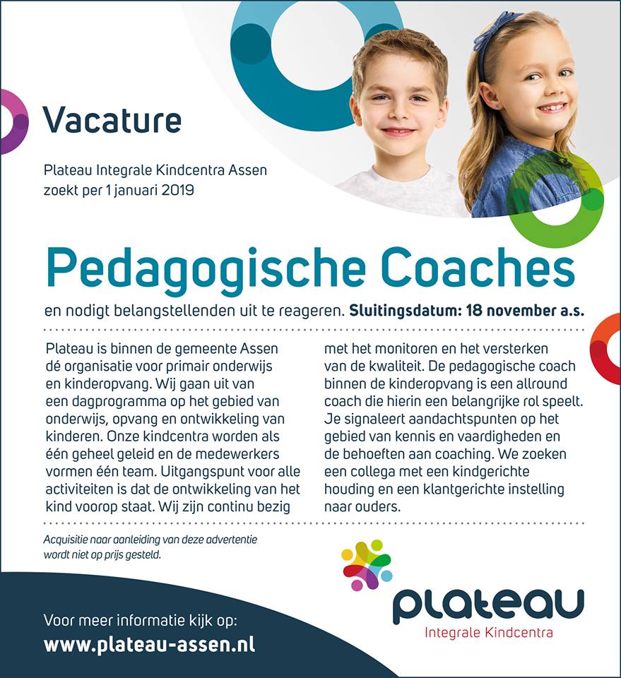 Vacature Plateau Integrale Kindcentra zoekt Pedagogische Coaches