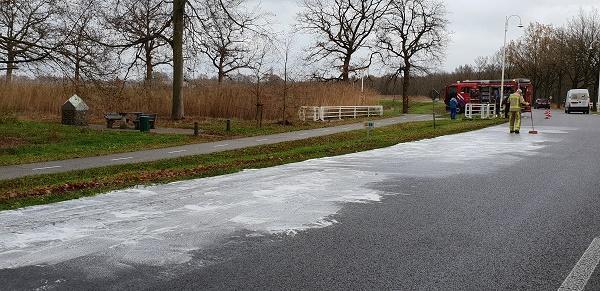 Geknapte olieslang zorgt voor lang oliespoor en brandweerinzet in Huis ter Heide