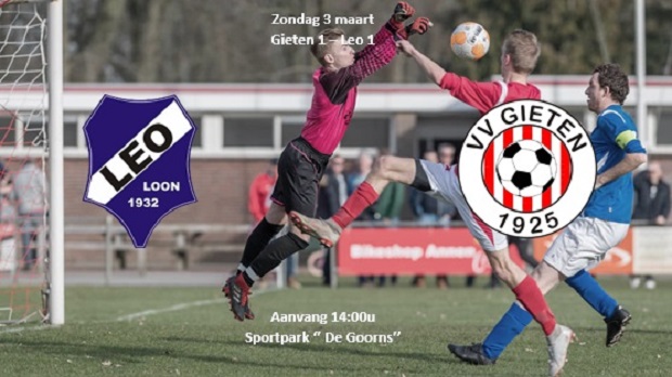 Zondag 3 maart speelt VV Gieten 1 tegen LEO 1
